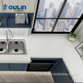 kabinet perabot penyimpanan dapur biru kayu